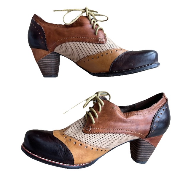 Lartiste Bardot Shoes 8 / 39 Brown Leather Multicolor Derby Oxford Heels $160 - Picture 6 of 13